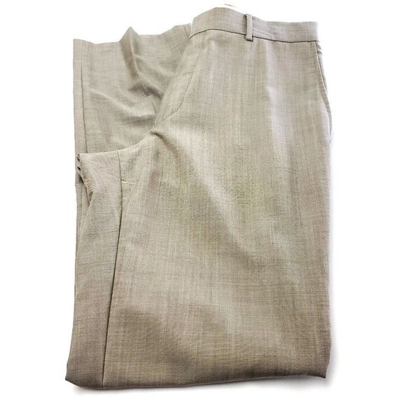 Hugo‎ Boss James Brown Wool Mohair Pants Tan Flat Front Mid Rise 33/32 Birdseye - Picture 1 of 7